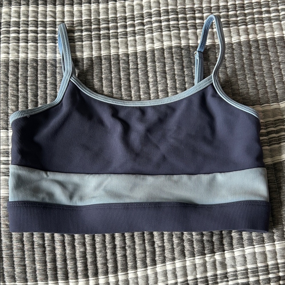 Navy and Light Blue Ribbed Swim/Crop Top